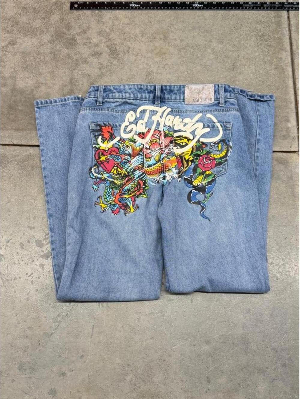 vintage ed hardy relaxed baggy fit graffiti jeans size 28 x 30